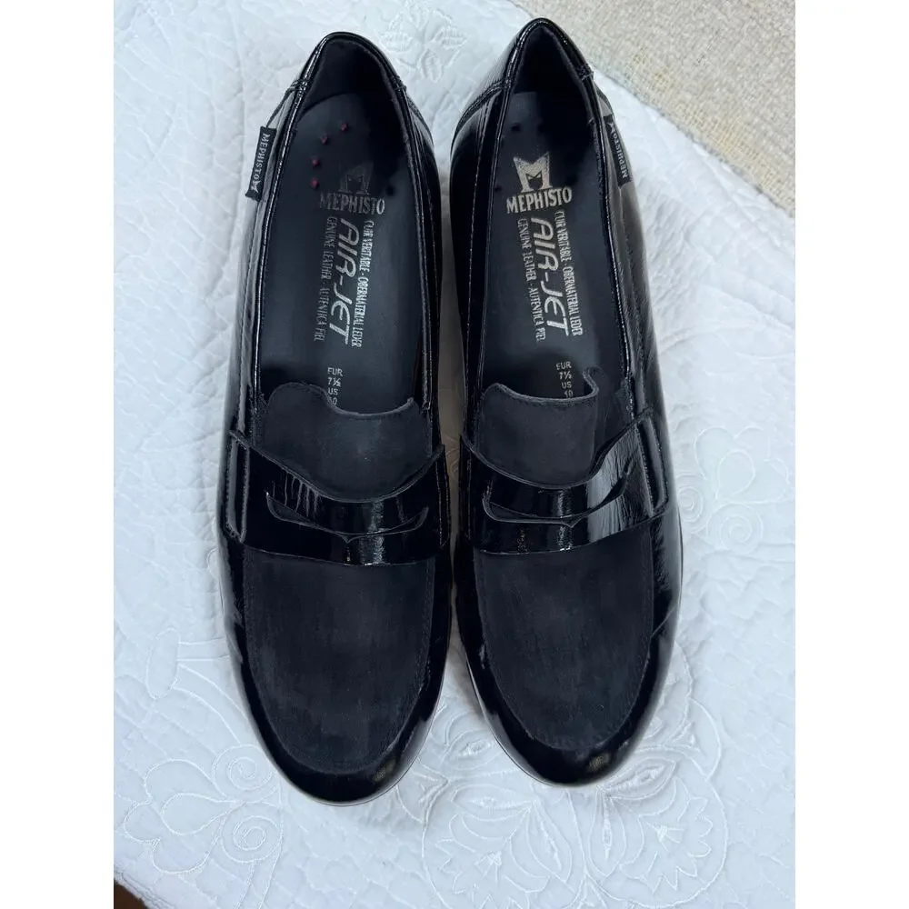 Mephisto Women's 10 Black Air Jet Patent Leather Slip On Loafers Comfort Shoes